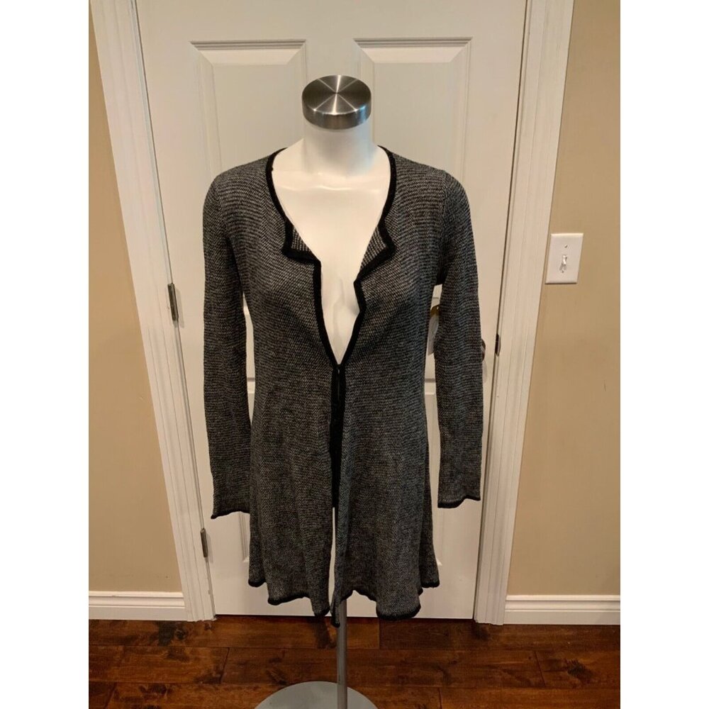 Eileen Fisher Black & White W/ Black Trim Cardigan, Size XS